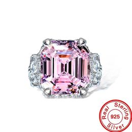 Emerald Cut 8ct Pink Diamond Ring 100% Real 925 sterling Silver Engagement Wedding Band Rings For Women Party Promise Jewelry