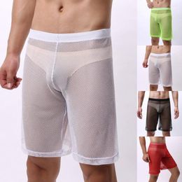 Underpants Boxershorts Men Sheer Mesh See-Through Boxer Shorts Loose Lounge Fishnet Underwear Male Transparent Soft Panties Trunks Clubwear