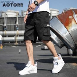 2023 Military Mens Camouflage Shorts Multi-pocket Overalls Shorts Hip Hop Male Elastic Waist Loose Cargo Pants Cotton Black 8XLL230519