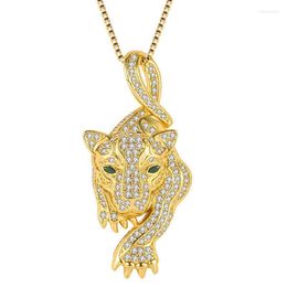 Pendant Necklaces Luxury Crystal Leopard Penant Necklace For Men Jewellery Gift Cool Golden Animal Male Chain Choker Accessories With Stone