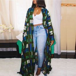 Plus size Dresses Size Women Long Sleeve Plaid Print Jacket Autumn Party Club Gowns Lady Fashion Wholesale Clothes 230519