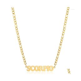 Pendant Necklaces Scorpio Aries 12 Zodiac Sign Constellation Necklace Wholesale Figaro Link Chains For Women Men Jewelry Drop Delive Dhmfs