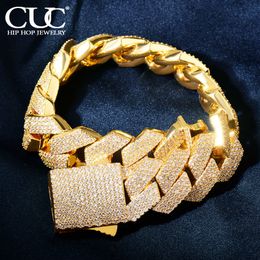 Mens 20mm 4-row Gold-plated Miami Cuban Chain Bracelet with Iced-out Zirconia Links