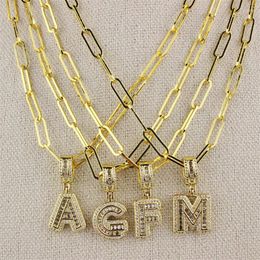 Pendant Necklaces 16inch 10pcs/lot Design Cz Necklace A-Z 26 Letters Cubic Zircon Component Plated Rosary Chain Wholesale