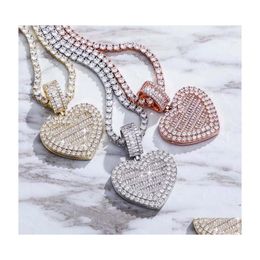 Pendant Necklaces Hip Hop Cubic Zirconia Pave Bling Out Heart Shape Po Frame Memory Medallions For Men Rapper Drop Delivery Jewellery P Dh5Ts