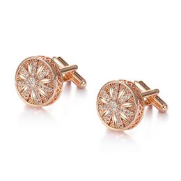 WEIMANJINGDIAN Brand New Arrival Round Flower Cubic Zirconia CZ Crystal Cuff Links for Men in White / Rose Gold Colors