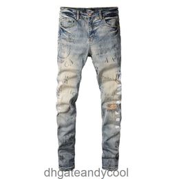 printing Denim Amirres Jeans Designer Pants Man Fashion brand full pants paint graffiti knife cut holes to make old stretch slim high street jeans man 3UAQ