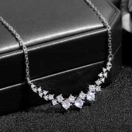 Modern Elegant Necklace For Women White Cubic Zirconia Chain Silver Colour Party Daily Trendy Jewellery