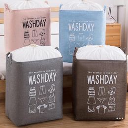 Storage Bags Household Laundry Bag 75L Cotton Linen Dirty Basket Foldable Squre Drawstring Bin Waterproof Organiser Bucke