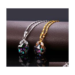 Pendant Necklaces Collare Romantic Crystal Star Pendants Gold Colour Cubic Zirconia Gift Wholesale Necklace Women P954Pendant Drop De Dh07D