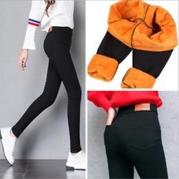 Leggings WKOUD Winter Pants Women Thick Warm Fitness Leggings Gold Fleeces Footless Leggings Female Skinny Black Legging Trousers P8496