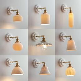 Wall Lamp 2023 Japanese Pleated Bedroom Bedside Nordic Homestay Living Room Background Designer's All-Copper Light