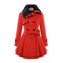 Raincoats Women Trench Overcoat Winter Turndown Collar Long Sleeve Peacoat Double Breasted Slim Outwear Belted Oversized YFX72