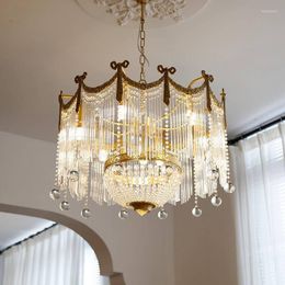 Chandeliers French Copper Crystal Lighting Living Room Pendant Lamp Ceiling Luxury Dining Hanging Chandelier Aesthetic Villa Retro Bedroom