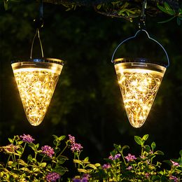 매달려 램프 정원 라이트 랜턴 야외 장식 태양 광 조명 콘shape 조명 따뜻한 흰색 LED 줄의 방수 IP65 나무 야영장 크리스마스 포스트 울타리
