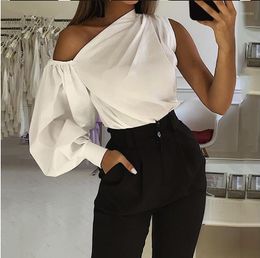 Women's Blouses & Shirts Fashion One-shoulder Woman Shirt Spring Summer Casual Blouse Tops Plus Size Drop Tshirts