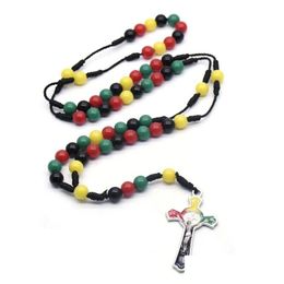 Pendant Necklaces Colorf Beads Jesus Cross Necklace Religious Jewelry Virgin Mary Catholic Rosary Christ Prayer Beaded Drop Delivery Dh9Cv