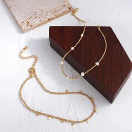 Chains Greatera Trendy Gold Colour Metal Beads Pearl Choker Necklaces For Women Minimalist Copper Alloy Beaded Chain Necklace Jewellery