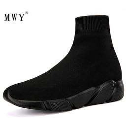 Men High MWY Top Dress Sneakers Flying Woven Socks Schoenen Mannen Black Trainers Soft Comfortable Couple Casual Shoes P