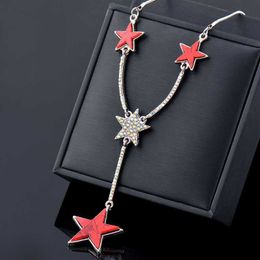 fashion Red Black Star Pendant Long Necklace For Women Silver Color Chain On The Neck jewelry