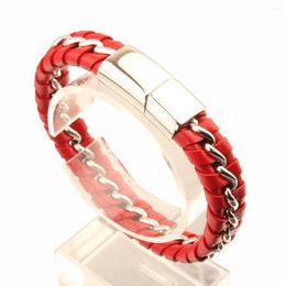 Bangle Granny Chic Stainless Steel Bracelet Braided Red Leather For Men Women Punk Jewelry Christmas Gift 12mm