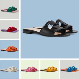 Summer 23S/S Brand Women Interlocking Sandals Shoes Cut-out Slide Beach Flats Suede & Leather Slip On Slippers Ladies Comfot Casual Walking EU35-43 Box