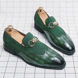 Patchwork Emed PU Leather Loafers With Horseshoe Buckle Decoration Business Dress Fashion Men Single Shoes 230518 964