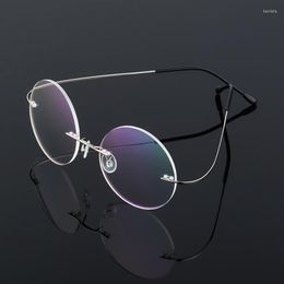 Sunglasses Frames Rimless Round Men Glasses Ultralight Eyewear Vintag Myopia Eyeglass Flexible Alloy Optical Spectacles Prescription