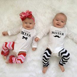 Family Matching Outfits 1 Little Miss and Little Mr. Baby Girl Autumn Long Sleeve Bodysuit Twin Baby Tight G220519