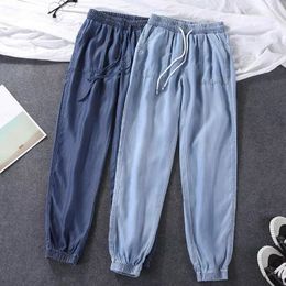 Women's Jeans Summer Thin Women Pants Loose Jeans Harem Pants Tie Feet High Elastic Waist Trousers Plus Size Soft Cool Off Female Denim Pants 230519