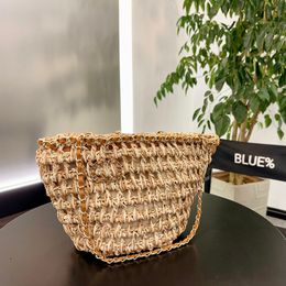 Wholesale Raffia Woven Straw Shoulder Bags Holiday Beach Party Shopping Purse Large Capacity Outdoor Sacoche Gold Matelasse Chain Handbags Clutch Pocket 27x23cm