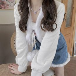 Sweaters Winter Sweet Lolita Crop Sweater Women Pink Japanese Cute Kawaii Cardigan Sweater White Korea College Style Coat Autumn 2022 New