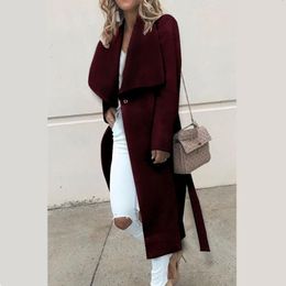 Blends Autumn and Winter LooseLongsleeved Turndown Collar Fur Coat Women's Long Coat White Grey Black Burgundy Navy Jackets