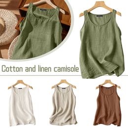 Women's Tanks Camis Women Casual Camisole Literary Retro Cotton Linen Vests Summer V Neck Sleeveless Solid Loose Tank Tops S-5XL 230518