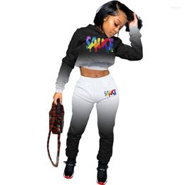 Women's Two Piece Pants 2 Set Women Sweatsuits For Fall Clothes Tracksuit Letter Print Hooded Top Sport Outfit Wholesale Drop