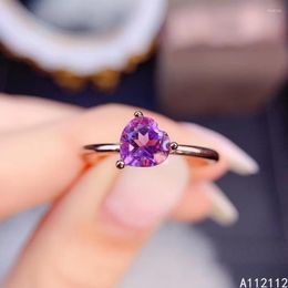 Cluster Rings Exquisite Jewelry 925 Sterling Silver Inset With Gemstone Women's Classic Fashion Heart Amethyst Adjustable Ring Support