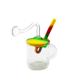 Small Cup Shape Glass Oil Burner Bongs Hookahs Multi Function Honeycomb Silicone Recycler Water Pipe Dab Rigs with Male Glass Oil Burner Pipe and Bowl