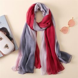 Sarongs Fashion Big Size Long Shawl Gradient Colour Silk Wrinkle Scarf Women Summer Beach Wrap Beautiful Elegant Luxury Bandana M288 230519