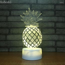 Night Lights Pineapple Shape 3D Table Lamp LED Color Changing Visual Illusion USB Nightlight Fruit Style For Kids Christmas Gifts