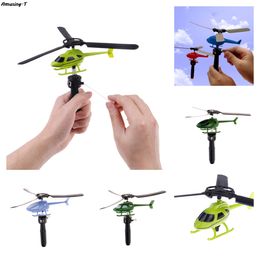 Diecast Model Aviation Copter Handle Pull Line Helicopter Plane Outdoor Toys for Kids Playing Drone Drawstring Childrens Day Gift 230518