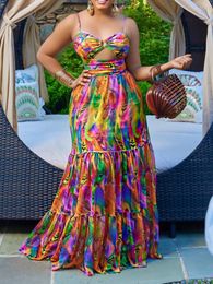 Plus size Dresses Elegant Sling Size Dress Sexy Printing Fashion Backless Boho Beach Mixi Robe Femme Ete Leisure Vacation Vestidos 230518