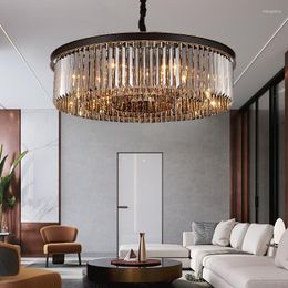 Pendant Lamps Modern Crystal Chandelier For Ceiling Luxury Round Smoky Gray Cristal Bedroom Living Room Decor Lighting Fixtures With LED