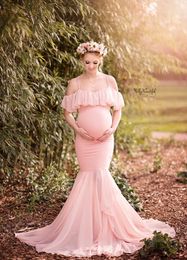 Maternity Dresses Mermaid For Po Shoot Pregnant Women Pregnancy Dress Pography Props Sexy Off Shoulder Maxi Gown 230519