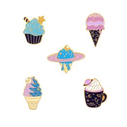 Cute Ice Cream Cone Series Brooches Cartoon Alloy Enamel Planet Lapel Pins For Unisex Backpack Bags Clothes Badge Clothing Accesso290u