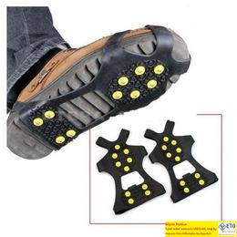 Ice Snow Grips Cleat Over Shoes 10 Steel Studs Ice Cleats Boot Rubber Spikes Antislip Snow Ski Gripper Climbing Footwear gyq