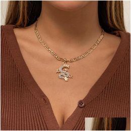 Pendant Necklaces Punk Thick Chain With Dragon Necklace For Women Trendy Gold/Sier Colour 2022 Fashion Neck Jewellery Collarpendant Dro Dhwn9