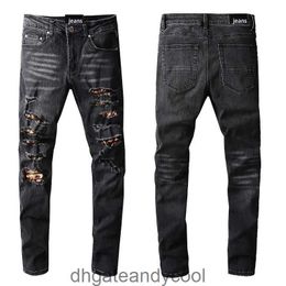 Amirres Jeans Designer Pants Man Trend Street trendy black pierced Denim men's jeans slim legged jeans can be 811 2J17