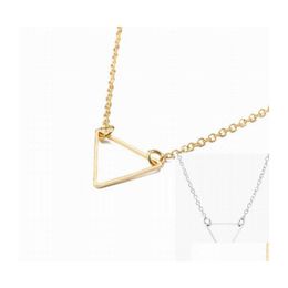 Pendant Necklaces Fashion Jewellery Rose Gold Purple Zircon Geometric Triangle Necklace Bride Clavicle Chain Women Hollowed Length Dro Dhcmo