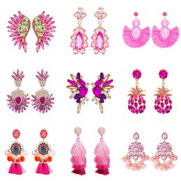 Dangle Chandelier Wholesale 48 Styles Statement Lovely Pink Series Crystal Tassel Drop Earrings for Women Girls Fashion Party Jewelry Gift 230519