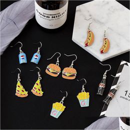 Dangle Chandelier Creative Food Drink Earring Sau Hamburger Drinking Bottle Fries Cola Drop Earrings For Women Fashion Jewe Dhgarden Dh7O9